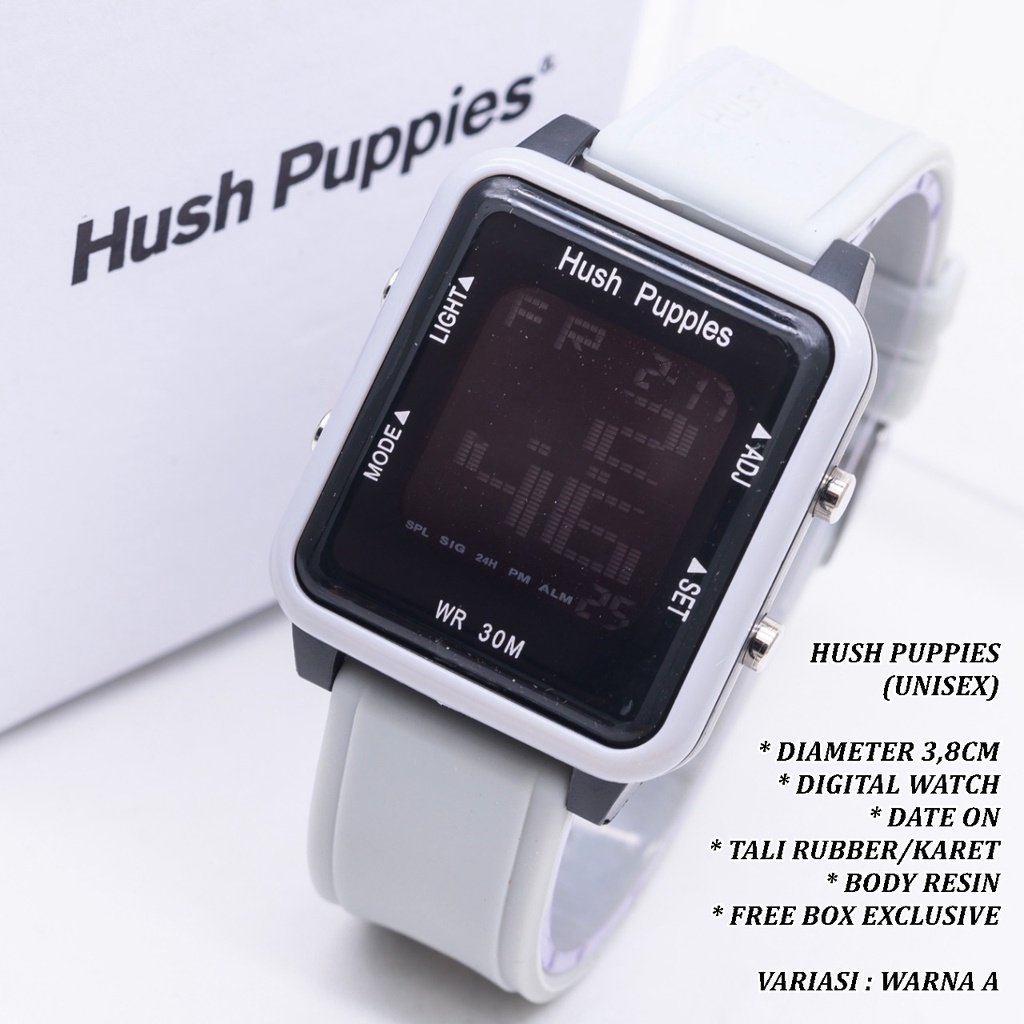 (FREE BOX) JAM TANGAN UNISEX HUSH PUPPIES TALI RUBBER BODY SEGI TANGGAL AKTIF