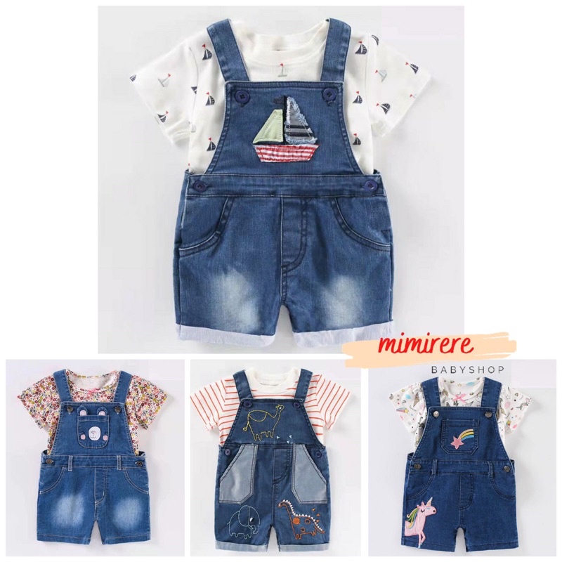 Catell Love Overall Jeans Baby | Baju Monyet Bayi Soft Jeans