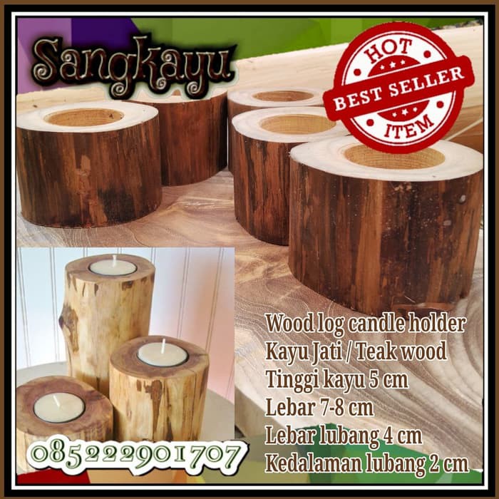 Tempat lilin kayu jati teak wood candle holder tea light rustic