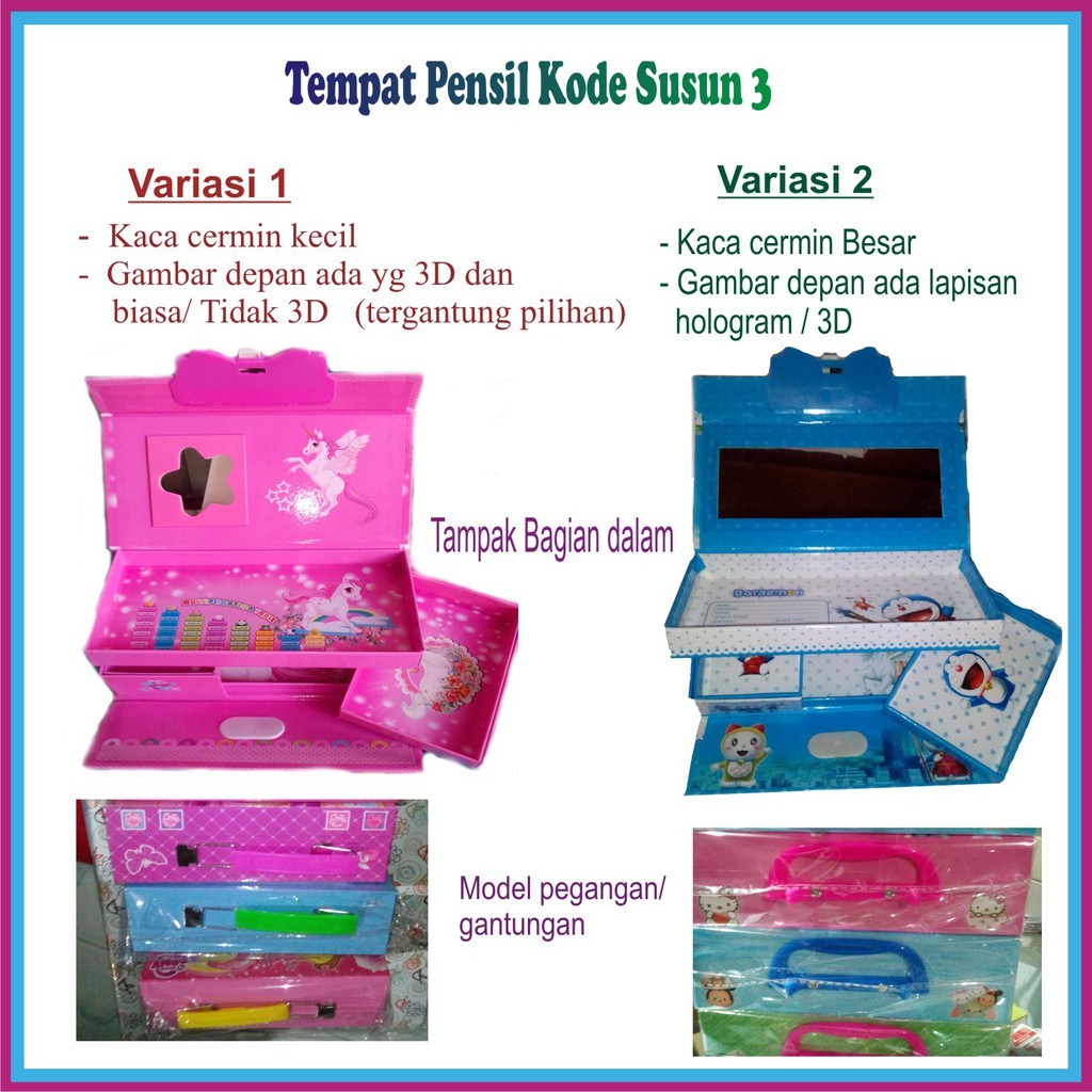 

Tempat pensil kode susun 3 motif kartun laki dan perempuan