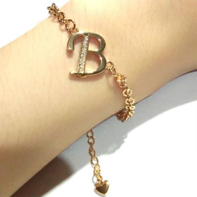 Fourfashion Gelang Tangan Sirkon Huruf Abjad Inisial Mutiara Xuping Gold Perhiasan Wanita