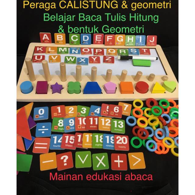 Abaca Peraga Calistung & Bentuk Geometri - Peraga Edukasi TK - Mainan Kayu Edukasi