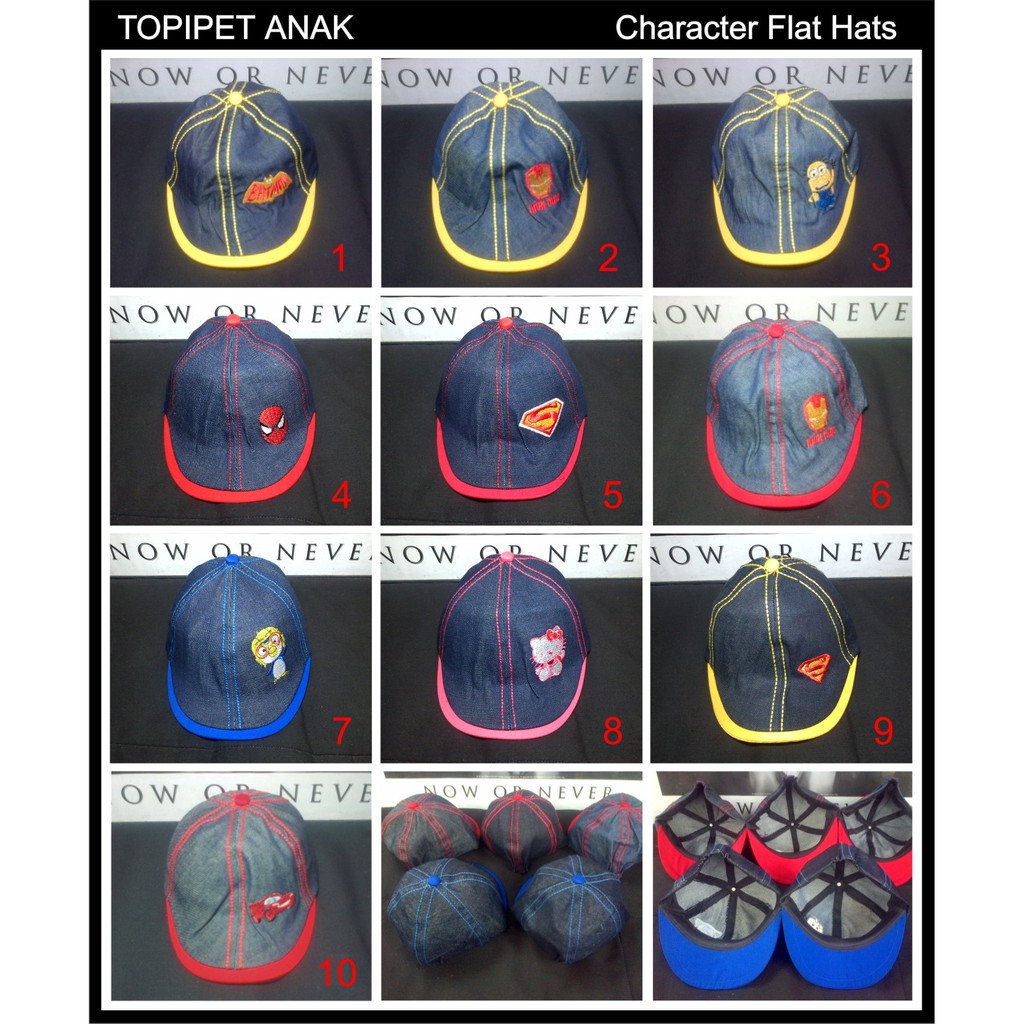 topi pet anak Batman Ironman Minion karakter jeans flat cap hat