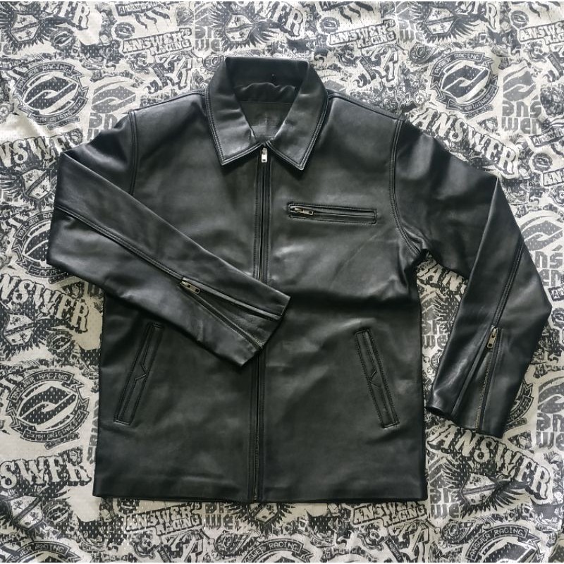 Jeket pria kulit asli domba Garut model klasik