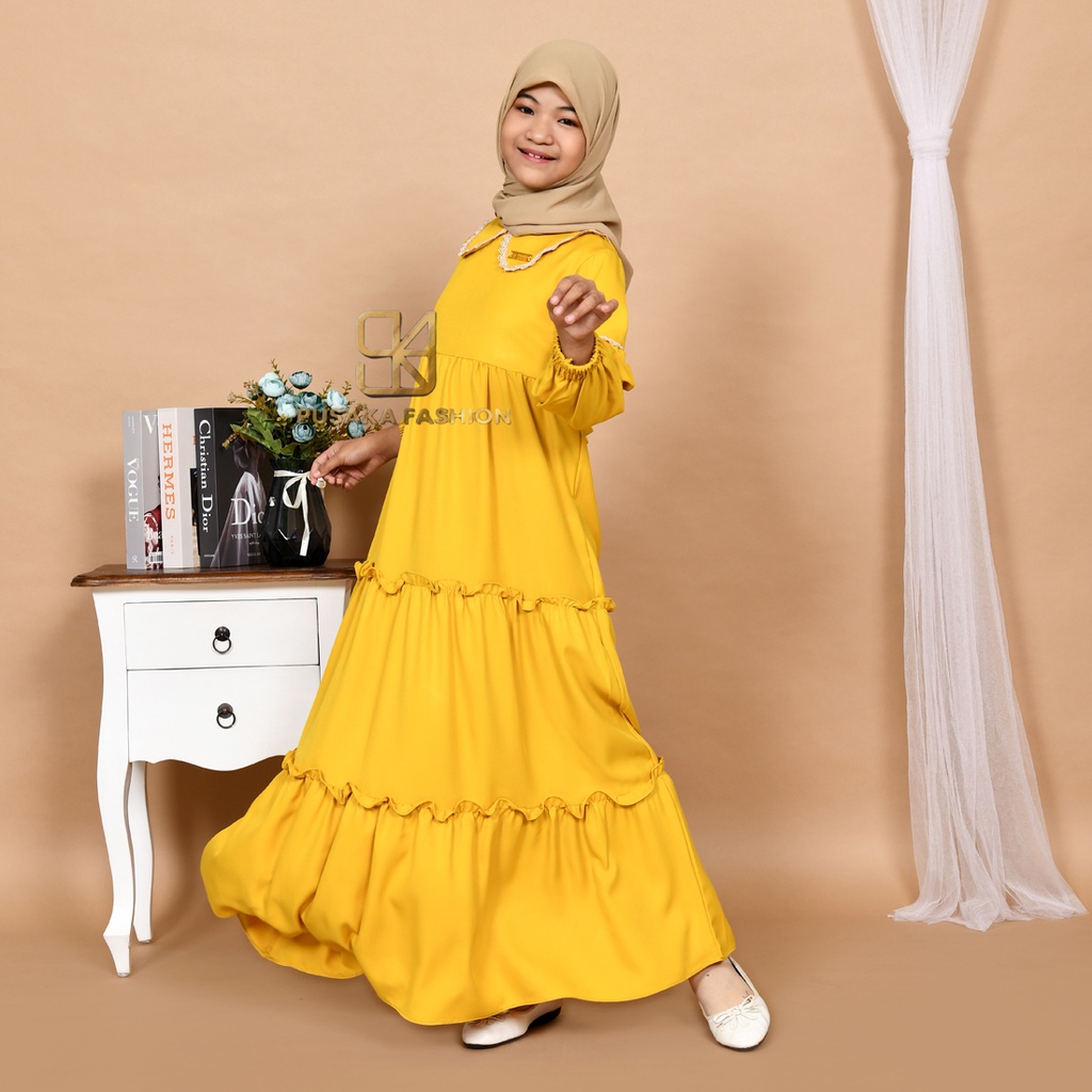 NAYLA kids gamis anak muslim perempuan tanggung long dress serut susun kid wanita anak usia 4 5 6 7 8 9 10 11 12 13 14 tahun warna putih tulang bw hitam lilac wardah dusty pink fashion muslim anak pesantren  ngaji manasik haji maulid nabi sekolah agama