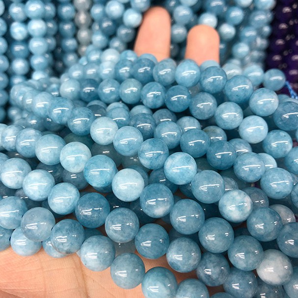 Gelang Manik-Manik Batu Aquamarine Alami Bentuk Bulat Ukuran 4-12mm untuk Kalung DIY