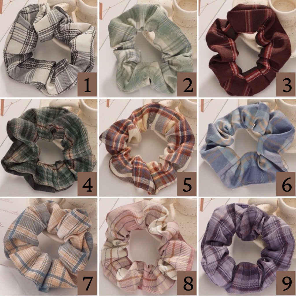 plaid scrunchie / Aksesoris Scrunchies Wanita Scrunchies Murah