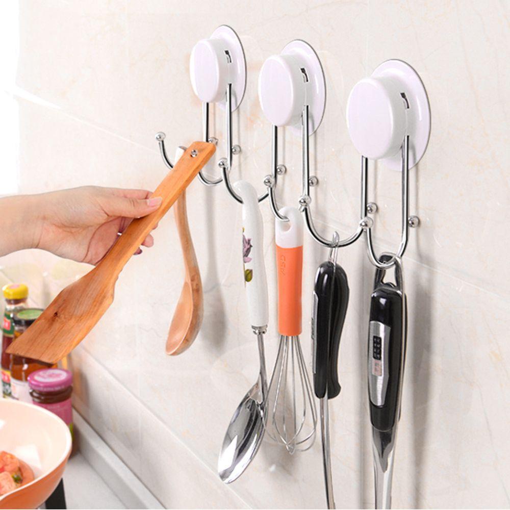 Populer Single/Double Hang Hook Dapur&amp;Kamar Mandi Vacuum Sucker Tempat Penyimpanan Gantungan Dinding