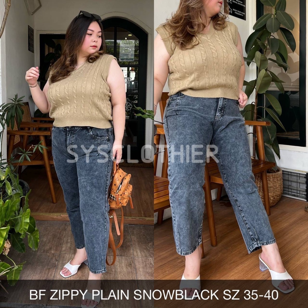 CELANA JEANS WANITA BF ZIPPY PLAIN-SYSCLOTHIER