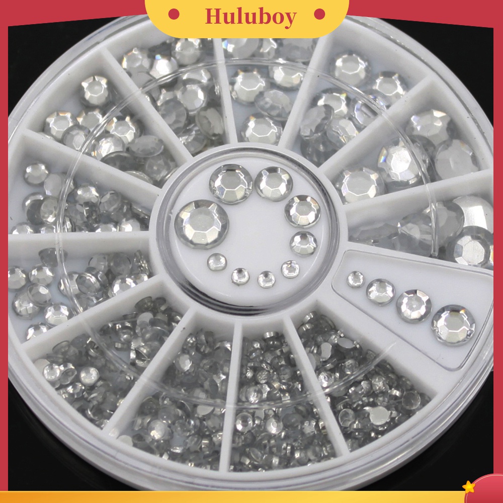 Huluboy Huluboy♡ 300pcs Stiker Glitter Berlian Imitasi 3D Dengan Kotak Roda Untuk Dekorasi Nail Art