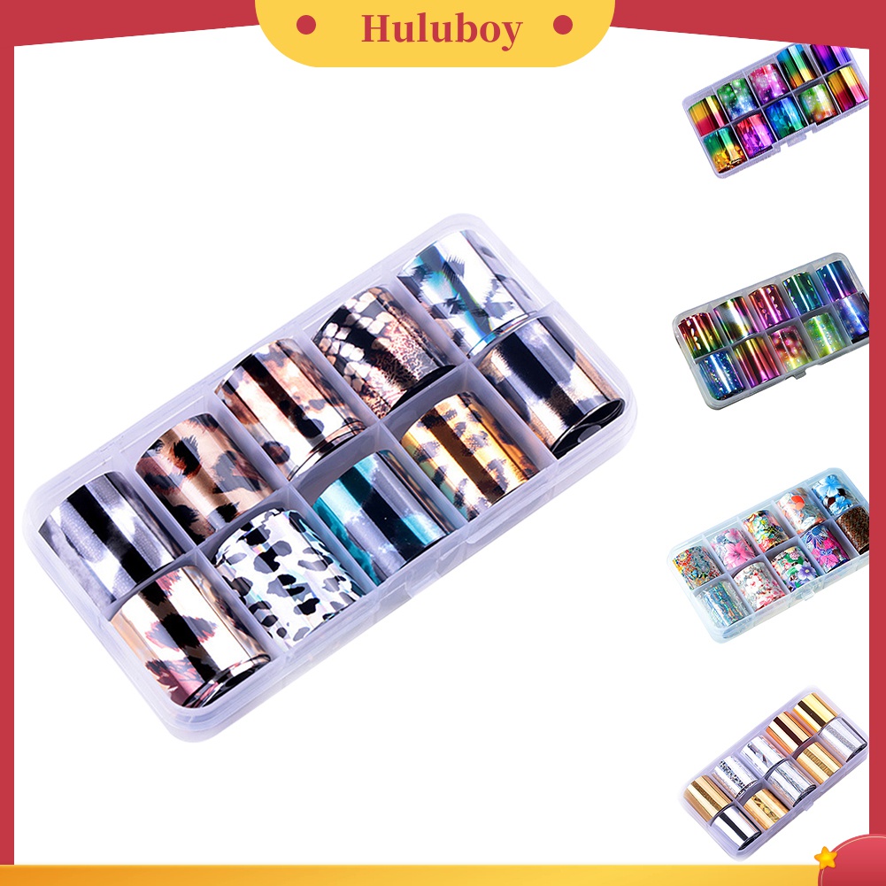 Huluboy Huluboy♡ 10 Rol / Set Stiker Foil Glitter Laser Untuk Dekorasi Manicure DIY