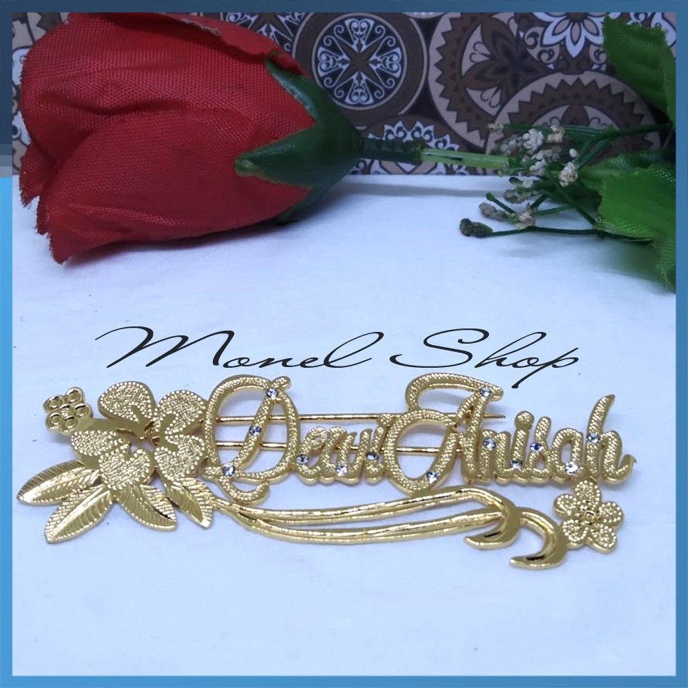 Pin nama, pin custom nama , pin lapis emas, pin ukir nama, pin custom logo, pin nama lapis emas