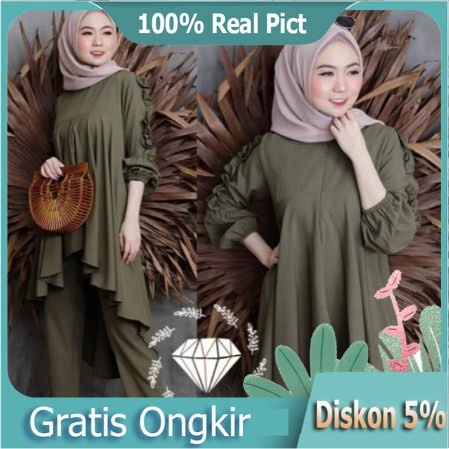 baju setelan celana dan tunik motif cantik/setcel Busui/setcel jumbo/bahan maxmara Lux premium impor