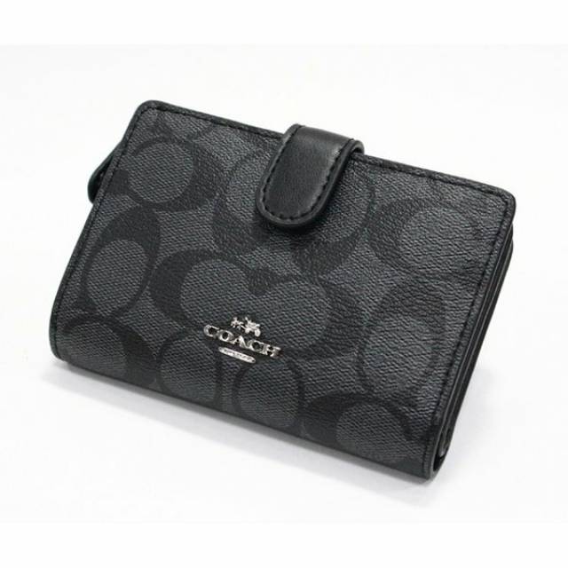 Coach Wallet Sign Medium Corner Zip Black Smoke + Coach Box