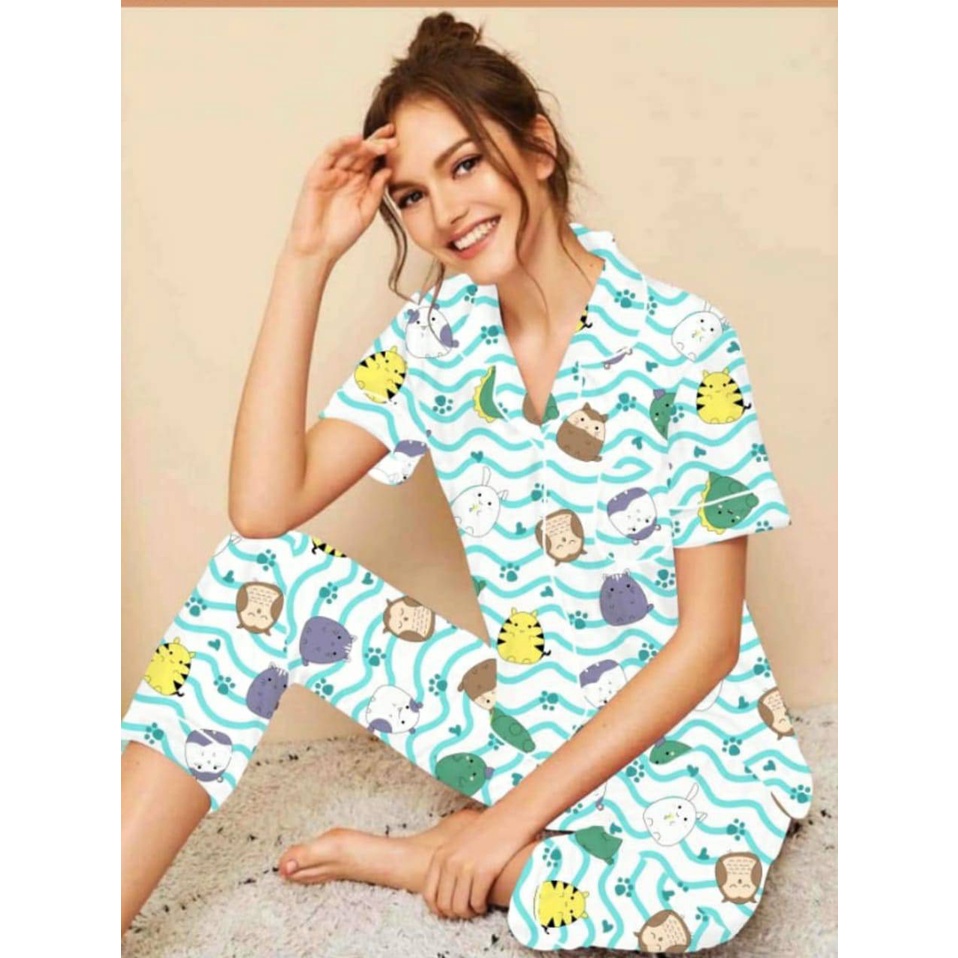 PEPOY SHOP Setelan Piyama Baju Tidur CP  LD 104  CM DEWASA Motif Good Quality.-2
