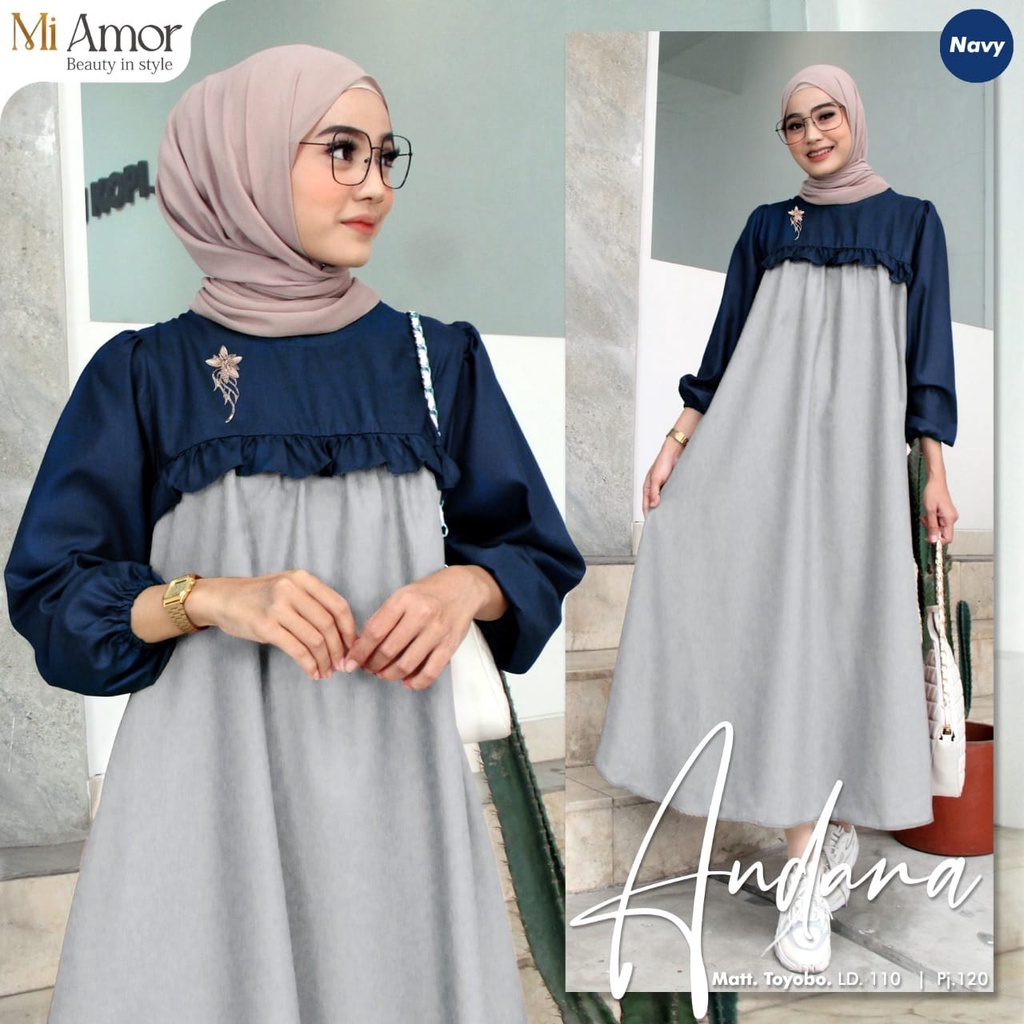MIDI DRESS GAMIS TERBARU 2022 ANDARA BAHAN TOYOBO