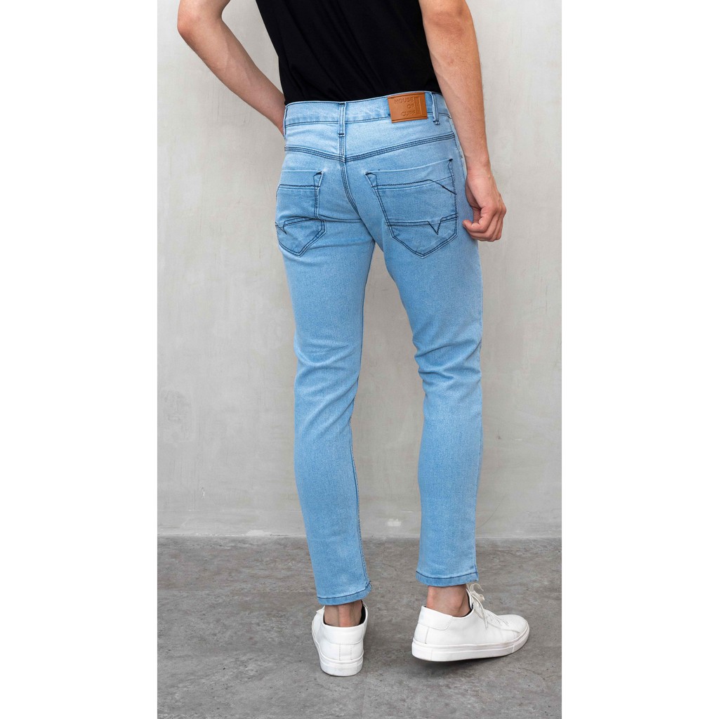 Celana jeans pria panjang biru muda stretch slim fit denim jeans bahan stretch melar houseofcuff