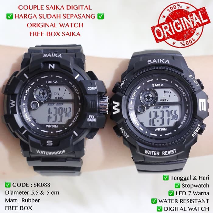 "Jam tangan couple SAIKA original anti air free box mika termurah casio"
