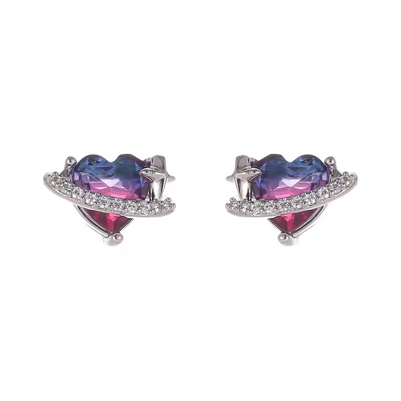 Anting Stud Kristal Glitter Bentuk Hati Bahan S925 Silver Untuk Aksesoris Wanita