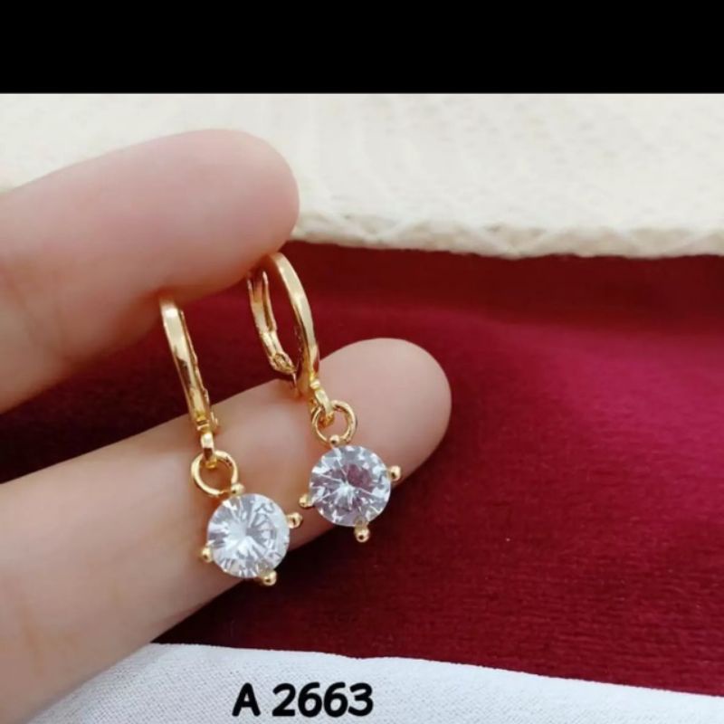 (Anti karat) Anting Jepit Mata Satu Lapis Emas