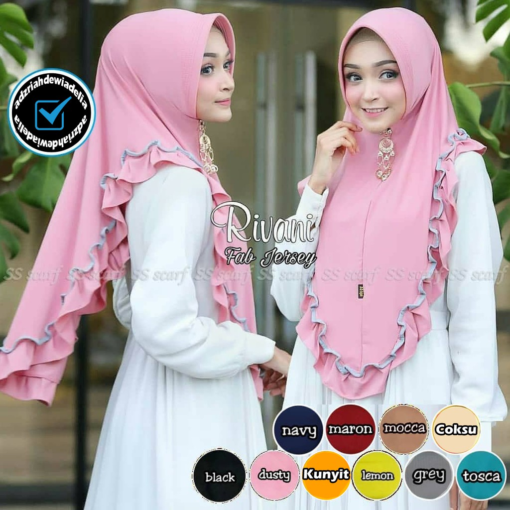 Hijab RIVANI / Kerudung Jilbab Khimar Instan Rempel Jersey / Bergo Pet Antem Pinguin Kriwil