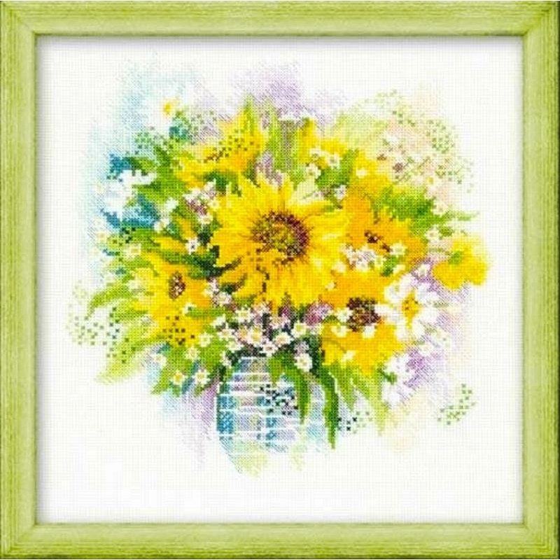 paket kristik bunga matahari water color flower cross stitch