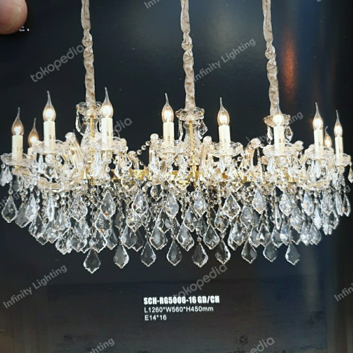 lampu gantung kristal oval panjang meja makan 16 lampu GOLD/SILVER