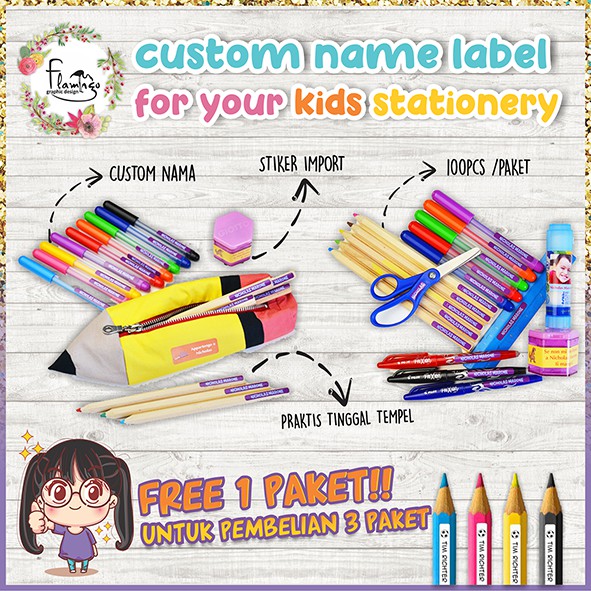 

100 pcs STIKER LABEL NAMA CUSTOM