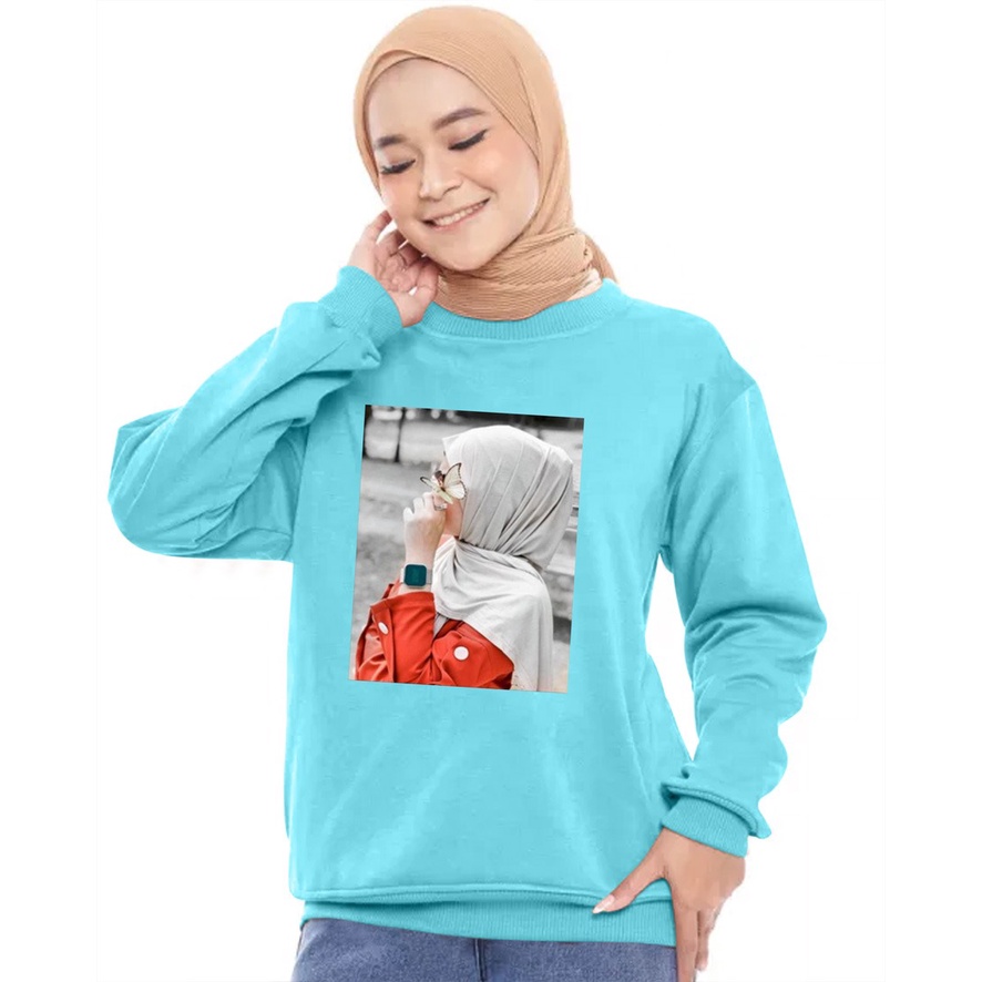 Kaos Lengan Panjang DTF HIJAB RED / Kaos Sweatshirt / Atasan Wanita / Atasan Wanita Lengan Panjang