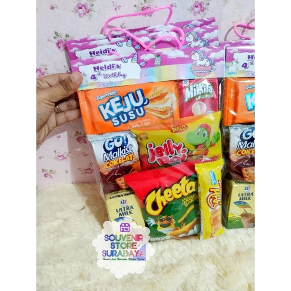 Bingkisan Ultah Murah/ Snac Ultah Surabaya/ Goodiebag Snack Hangtag / Hangtag snack / Paket Ultah