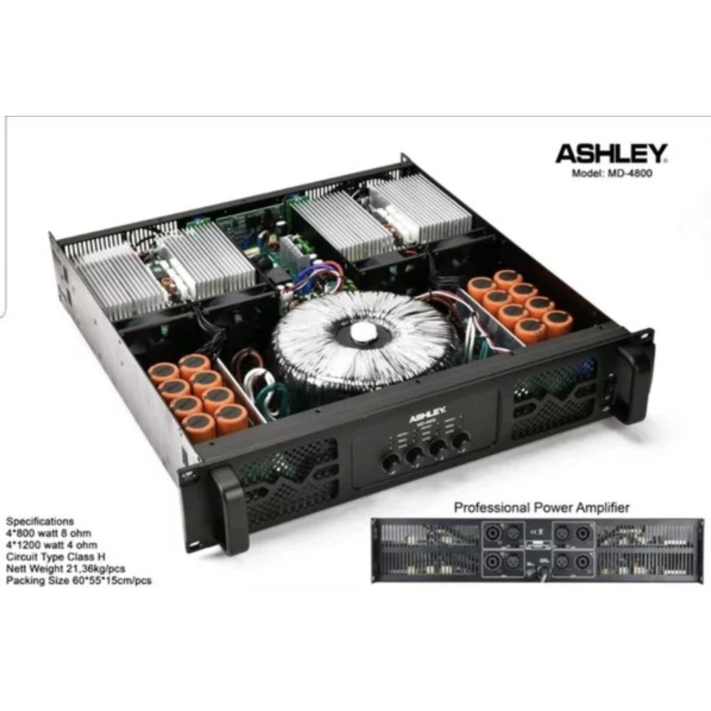 (PETI KAYU) POWER AMPLIFIER ASHLEY MD-4800 4 CHANNEL CLASS H MD4800 ORIGINAL ASHLEY GARANSI 1 TAHUN