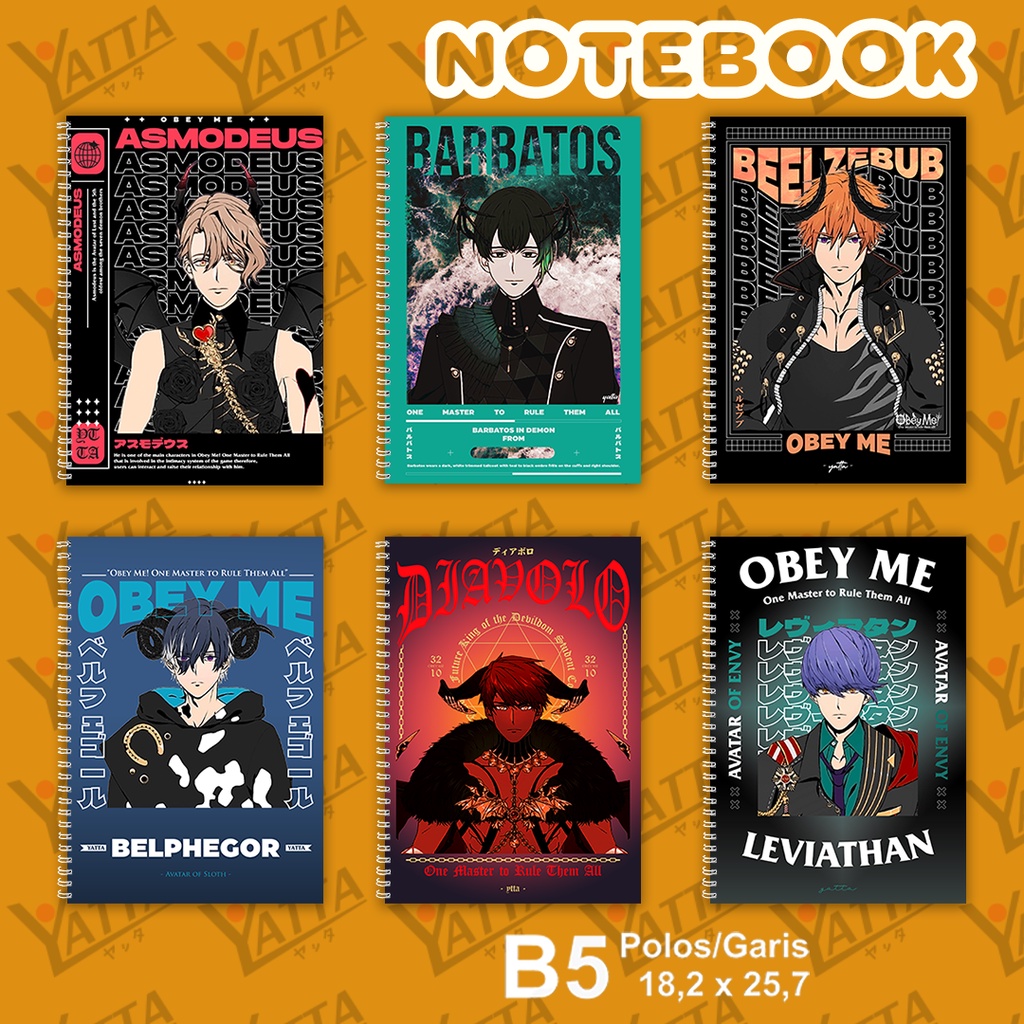 Notebook Anime Obey Me Ukuran B5 18,2 x 25,7 cm