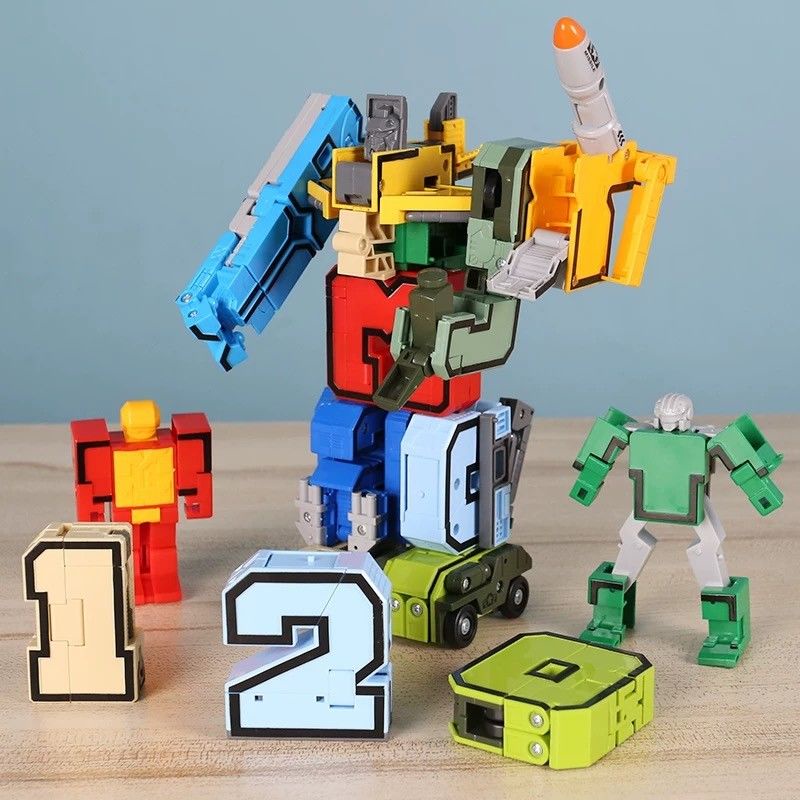 Merakit Mainan Edukasi Blok Bangunan 10pcs/Set Mainan Action Figure Robot Angka Transformasi Untuk Anak