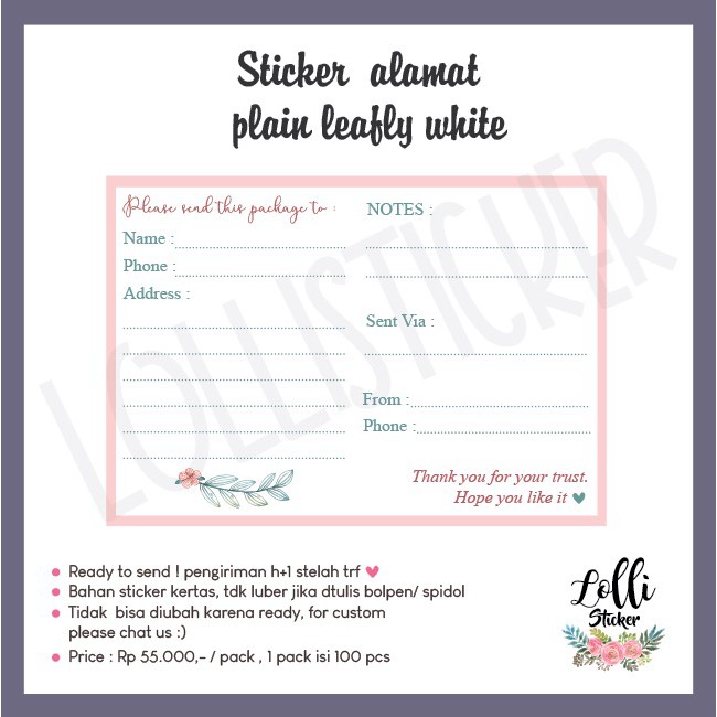 

sticker pengiriman plain leafly white