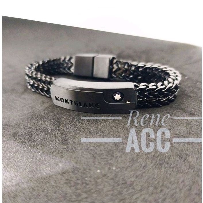 Gelang Titanium Mont Blanc hitam aksesoris pria anti karat