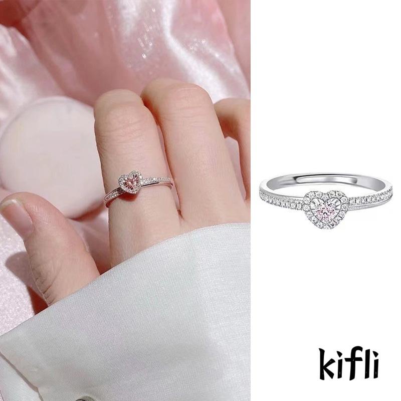 Cincin Wanita Bentuk Hati Warna Pink Untuk Hadiah Valentine / Ulang Tahun