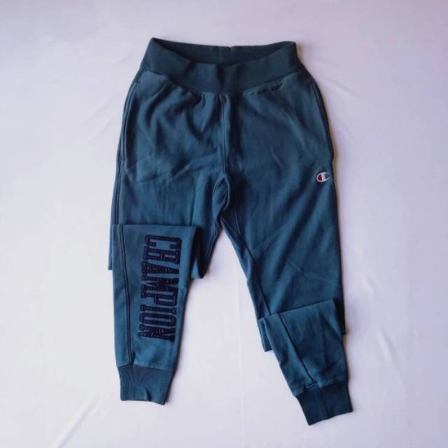 Champion Vintage Wash Reverse Weave Satin Block Logo Jogger Pants Bleached Indigo