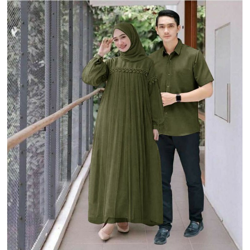 PCS CP COUPLE NURAINI RENDA MOSCREPE PASANGAN KEMEJA COWO DAN GAMIS MAXY CEWE ADA VIDEO REVIEW PMS