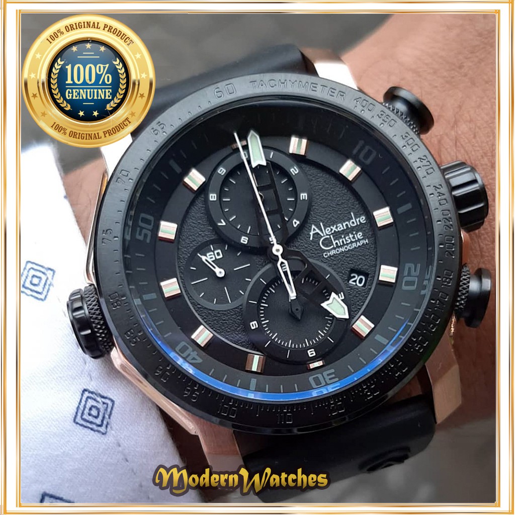 Jam Tangan Pria Terbaru Original Alexandre Christie AC 6565 Red Black Rosegold Army Hijau Grey Karet