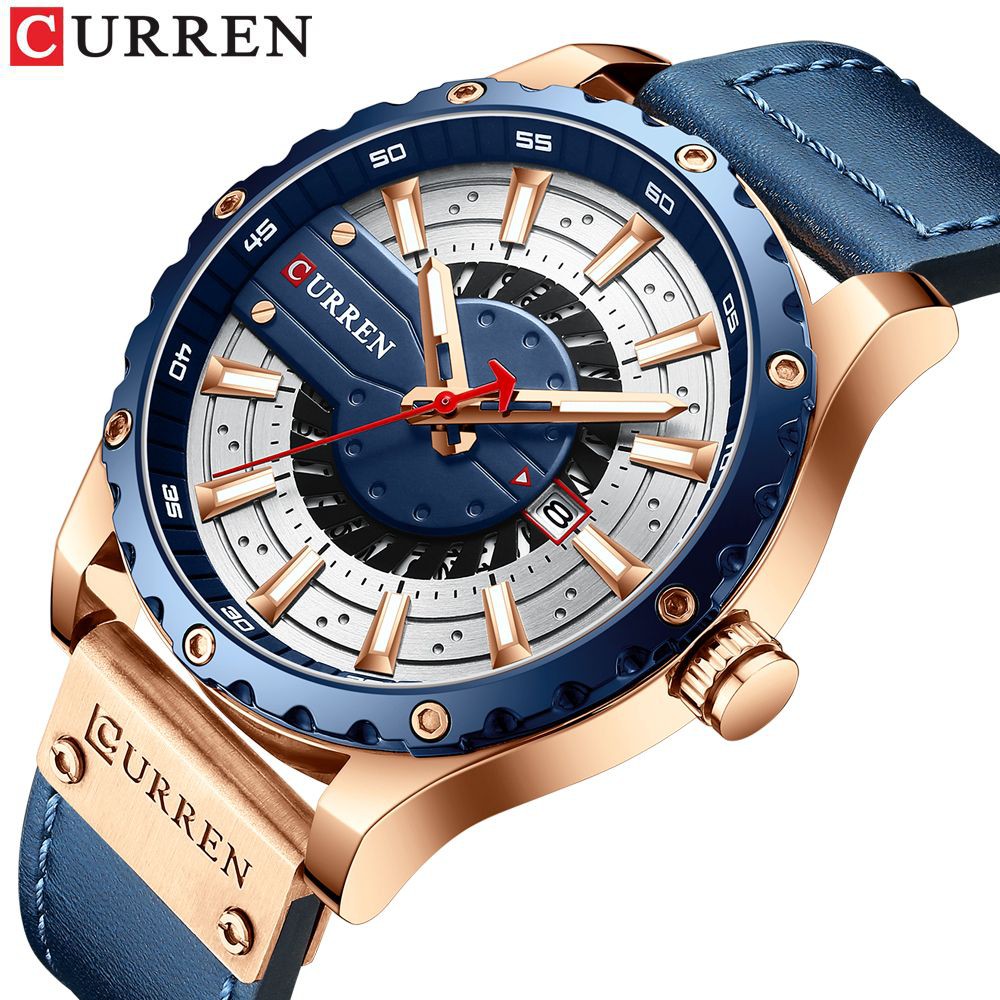 CURREN 8374 Jam Tangan Pria Analog Tali Kulit Chronograph Aktif Luminous Hand WATCHKITE WKOS