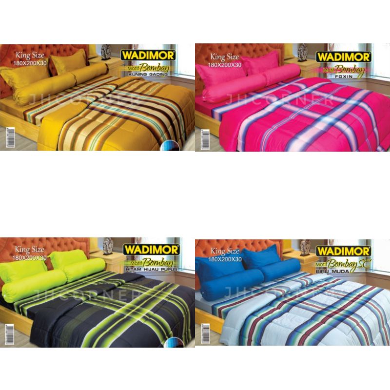 SPREI WADIMOR FLAT FITTED UKURAN 180X200CM T30CM 6KAKI KING SIZE ASLI TENUN TERBARU MOTIF BOMBAY