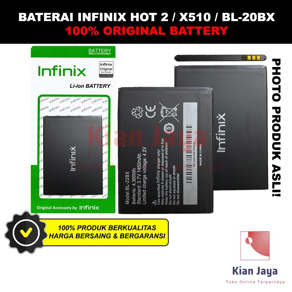 Baterai Infinix Hot 2 / X510 / BL-22BX Batre Batrai Battery Hp BL22BX Original