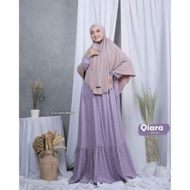 Qiara Dress - Gamis Terbaru Rempel Polkadot Rayon Premium Dress Dress Wanita Lengan Panjang Maxi Dress Klok Kekinian LD 110 cm