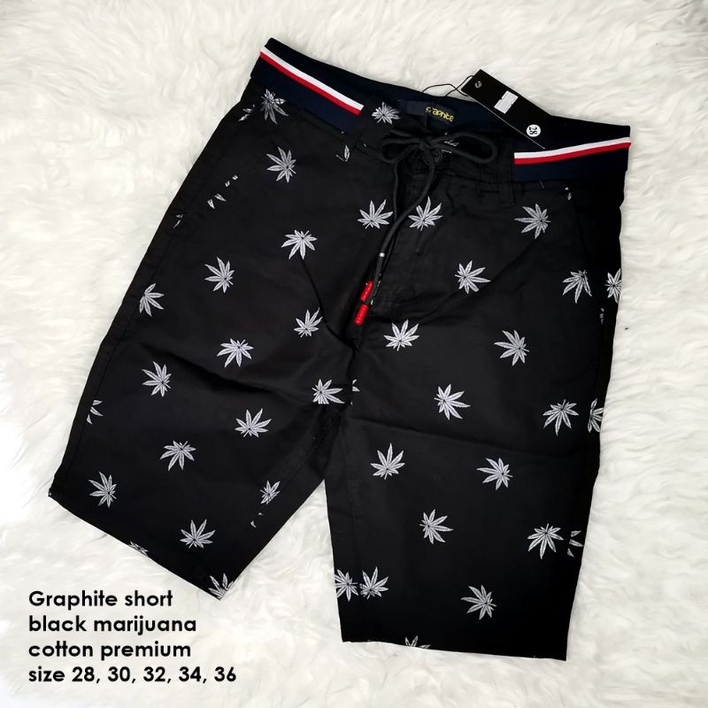 Celana pendek graphite hitam marijuana import 28-30