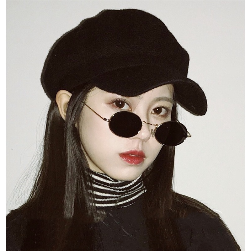 (YUZHU) RB GAYA Classical RB Small Oval Kacamata Hitam Wanita/Pria Sunglasses Anti UV400