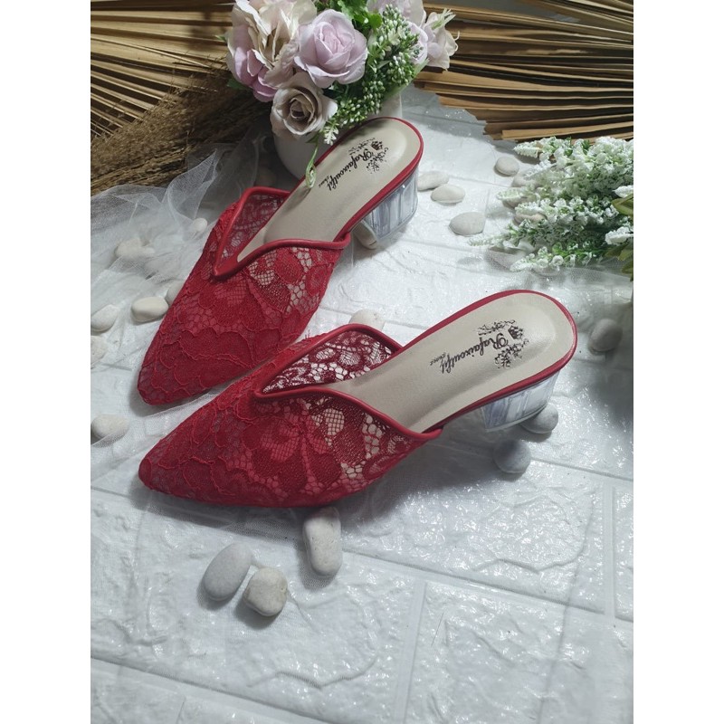 sepatu ruby tanpa payet merah cabe tinggi 5cm kaca