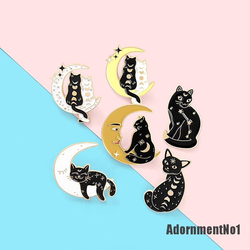 (Adornmentno1) Bros Pin Enamel Bentuk Bulan Sabit / Penyihir / Kucing Untuk Aksesoris Pakaian