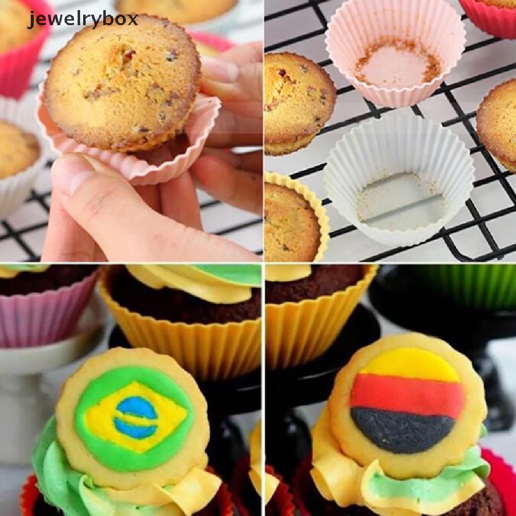 5 Pcs / Set Cetakan Kue Cupcake Muffin Bentuk Bulat Bahan Silikon Ukuran 7cm