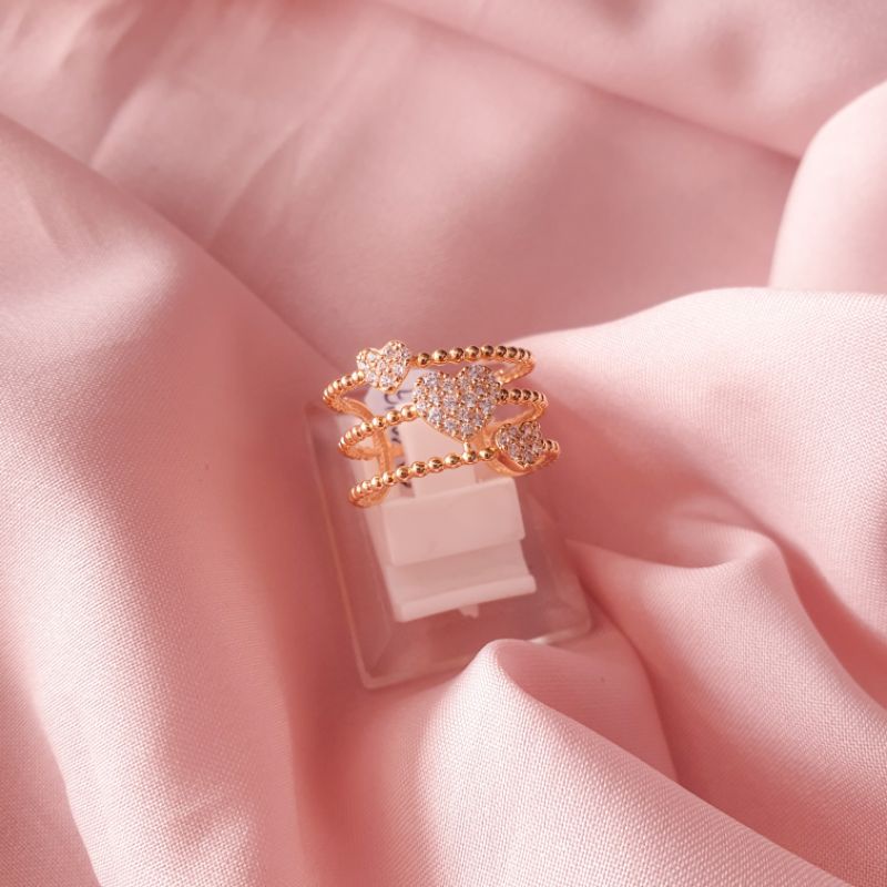 Cincin fashion triple love pmt lebar emas asli kadar 375 8K, perhiasan emas asli, cincin dewasa