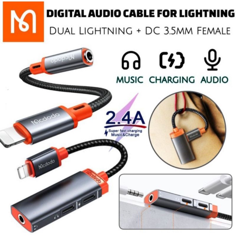Mc dodo converter splitter iphone jack 3.5MM MIC dual ligthing charger